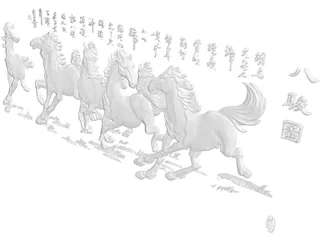 Eight Horses Japanese Statue 3D Model preview