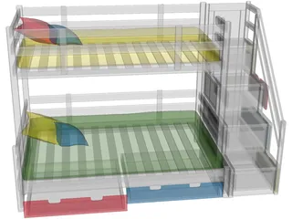 Kids Colour Bed 3D Model preview