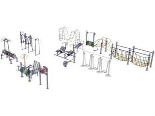 Outdoor Fitness Equipment Collection 3D Model preview