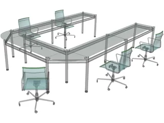Office Table with Chairs 3D Model preview