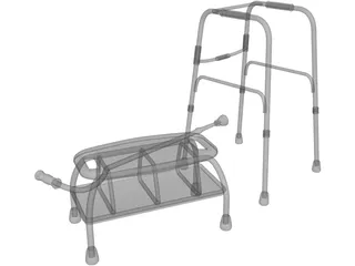 Walker Cane and Bath Chair 3D Model preview