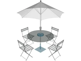 Table And Chairs With Beach Umbrella 3D Model preview