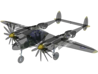 Lockheed P-38J Lightning 3D Model preview