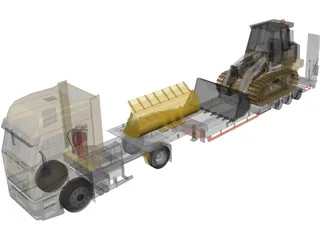 Iveco Tractor with Excavator on Flat Bed 3D Model preview