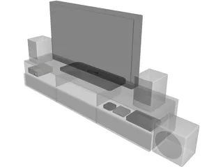 TV Rack with TV and Stereo 3D Model preview