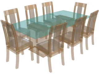 Dining Table and Chairs 3D Model preview
