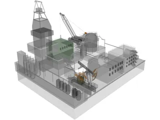 Oil Fraking Island Rig 3D Model preview