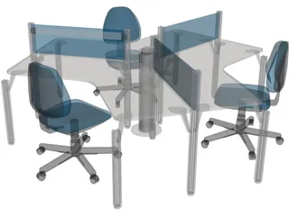 Office Table Set 3D Model preview
