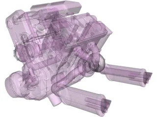 V4 Twin Turbo Engine 3D Model preview