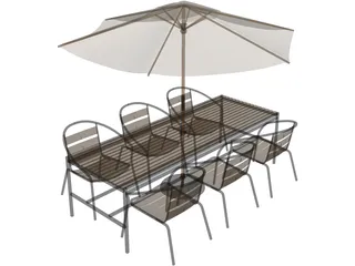 Outdoor Chairs, Table and Umbrella 3D Model preview
