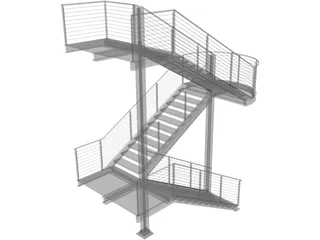 Fire Escape Stair 3D Model preview